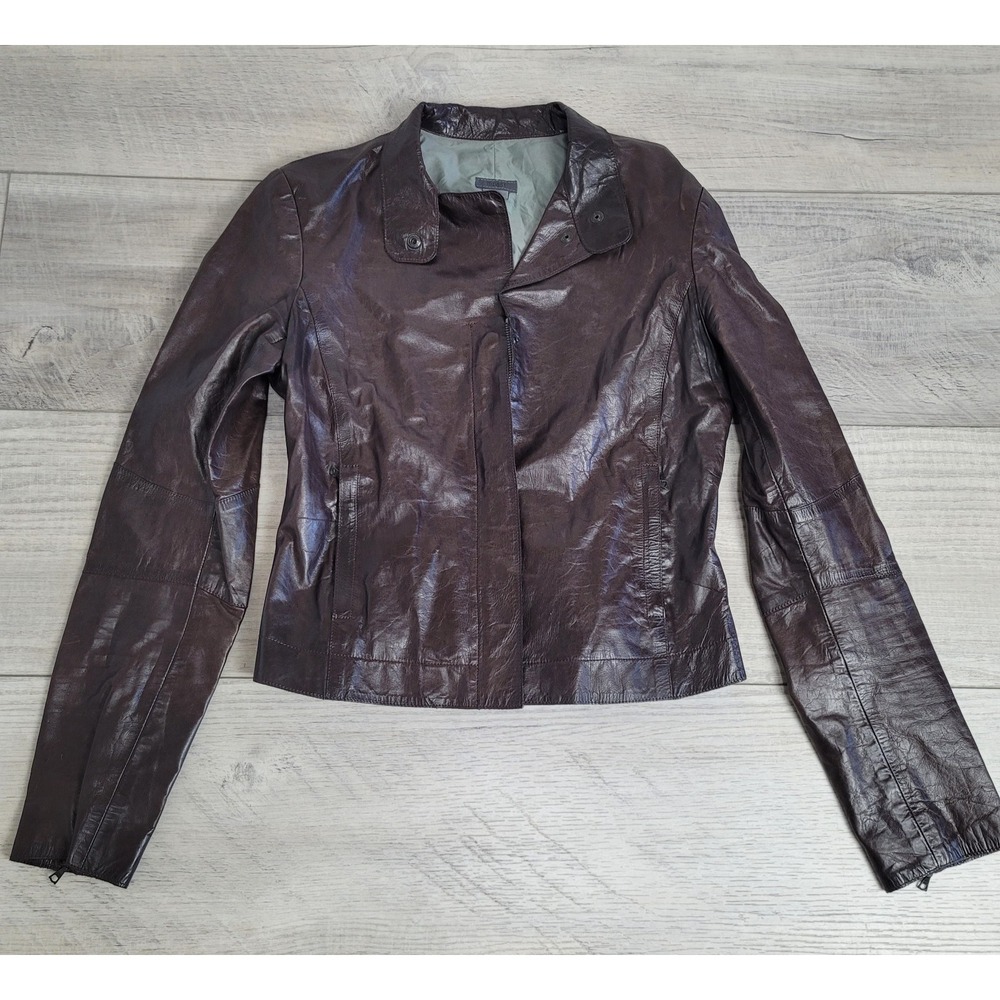 🧥M0851 Leather Jacket Womens XS Brown Lux Bomber Moto Made Canada Zip Sleeves